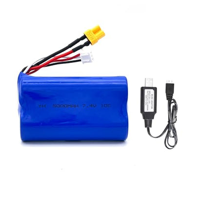7.4V 5000mAh 2S XT30 JST-XH Plug Battery with USB Charger Cable Compatible with RADIOMASTER TX16S TX12 TX18S Radio Transmitter and RC Car, RC Truck RC Boat
