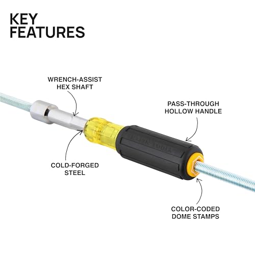 Klein Tools 654516 Heavy-Duty Hollow Shaft Nut Driver, Color-Coded 5/16-Inch Hex, Pass Through Design, 6-Point Socket, and Cushion-Grip Handle - size: 5/16-Inch