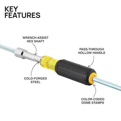 Klein Tools 654516 Heavy-Duty Hollow Shaft Nut Driver, Color-Coded 5/16-Inch Hex, Pass Through Design, 6-Point Socket, and Cushion-Grip Handle - size: 5/16-Inch