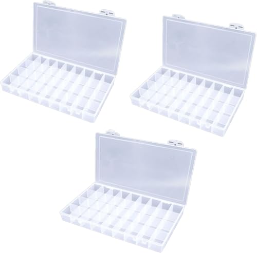 3PCS 36 Grids Large Plastic Organizer Box with Dividers, Compartment Organizer Box for Nail Accessories/Screw/Sewing Arts and Oil Paint, Bead Storage Containers 14.9 Inch x 9.2 Inch x 1.9 Inch (Clear) - size: 3PCS 36Grids