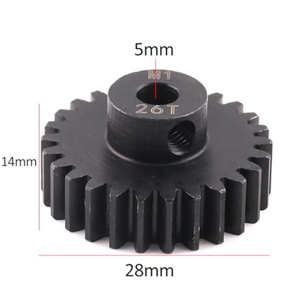 Steel Mod1 5mm Pinion Gear 1PCS, 11-28 M1 Pinion Gear Metal Hardened Steel Fit 5mm RC Motor Shaft with 3.175mm Coupler Compatible with 1/5 1/6 1/8 1/10 1/14 RC Brushless Brush Motor (26T) - size: 26T