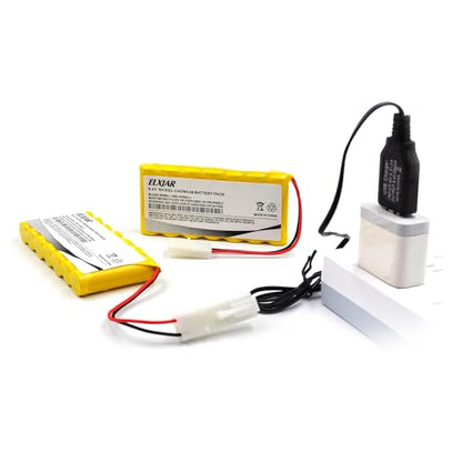 (2-Pack) 8.4V 800mAh Ni-Cd Battery with Tamiya Connector & USB Charger | For RC cars, trucks, tanks, electric toys and lighting; includes 2 rechargeable battery packs and 2 USB chargers.