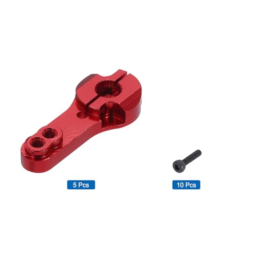 MECCANIXITY 5 Pcs Aluminum Servo Horn 25T Steering Arm 35mm Length Red Suitable for DIY RC Car/Boat/Airplanes Boat Model Accessories with 2 Pcs Screws - color: Red
