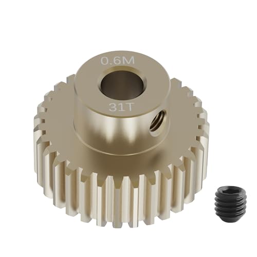 Pinion Motor Gear, M0.6 31T, 1/8 in (3.175mm) Shaft Hole | M0.6 Pitch 31 Teeth, 7075 Aluminum Alloy, 1/8 Inch Shaft Hole, RC Motor Pinion Upgrade, for 1/10 RC Brushless Crawler - size: M0.6 31T