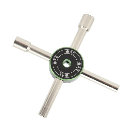 Mini Wrench, 4/5.5/7/8mm Stainless Steel Universal Lock Nut Cross Wrench Cabinet Key 4 Way Hexagon Socket Spanner Valve RC Car Maintenance (Green)