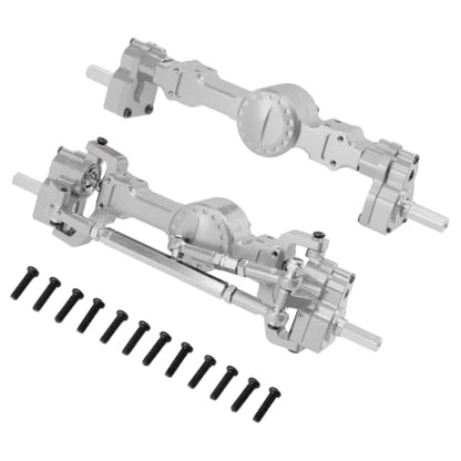 Metal Front & Rear Portal Axle Assembly Set for WPL C14 C24 B14 B24 B16 B36 C64 C64-1 C74 C74-1, Aluminum Axle Housing with Steel Gears, Steering Cups Tie Rods, 5mm RC Upgrade Parts (Silver) - color: Silver