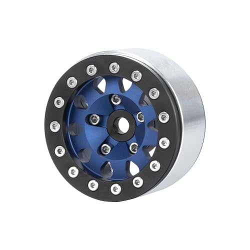4PCS 1.55 Inch Aluminum Alloy Metal Beadlock Wheel Rim Hubs Replacement Accessory for AX90069 D90 TF2 CC01 Tamiya 1/10 RC Crawler Car Upgrade Parts(10Holes-Black Blue) - color: 10holes-black Blue