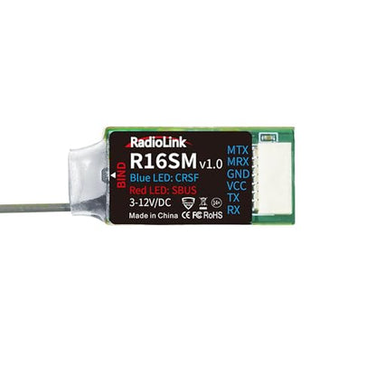 Radiolink R16SM 2.4G 16 Channels Mini Receiver SBUS/CRSF Long Range Control for FPV Micro Drone, Quadcopter, Compatible with RC Transmitter T16D/T12D/T8FB/T8S/RC8X/RC6GS V3/RC4GS V3