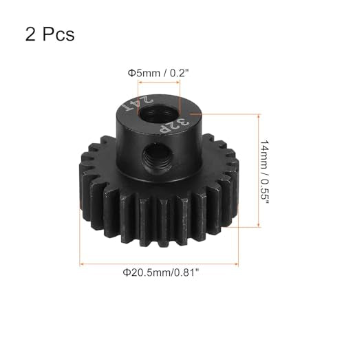 MECCANIXITY 2 Pcs RC 32P Hardened Pinion Gear 5mm Shaft, 24T Motor Gears Carbon Steel for 1/10 RC Model Car Boat Drone - style: 24T