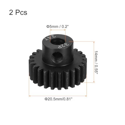 MECCANIXITY 2 Pcs RC 32P Hardened Pinion Gear 5mm Shaft, 24T Motor Gears Carbon Steel for 1/10 RC Model Car Boat Drone - style: 24T