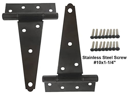 Stainless Steel Extra Heavy Tee Hinge, 6" x 2.5mm, with Stainless Screws & Hinge Pin, Black Coated, 2 Pack - color: Black Coated, size: 2pack(6")