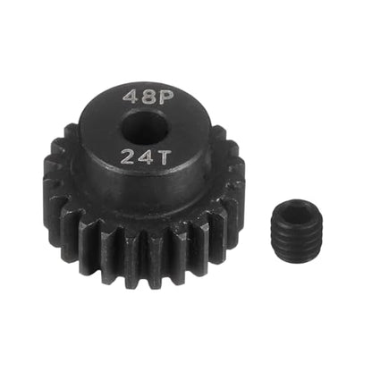 MECCANIXITY 48P Hardened Steel Pinion Gear, 24T 3.175mm Shaft Metal Motor Gear with Hex Key for RC Brushless Brush Motor Model Car Replace(Black) - size: 24T