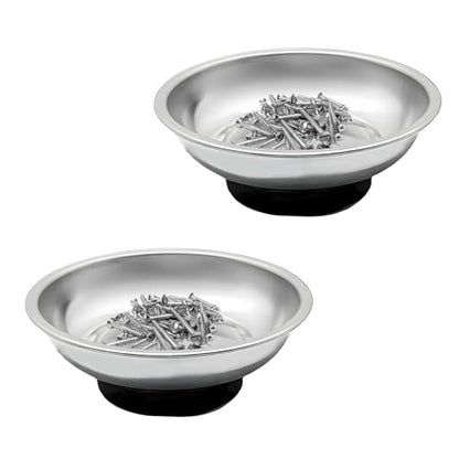 Sun Walker 2 PCS Magnetic Tray Holders, Stainless Steel Thickened Round Tray Set with Strong Magnet, Heavy Duty Magnetic Trays for Screws Bolts Nuts Washers Pins, Car Accessories (3" Round) - color: 3" Round