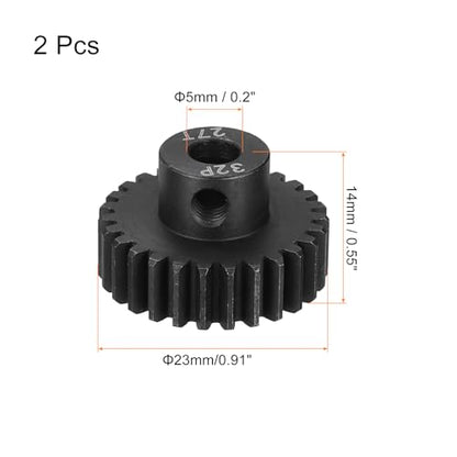 MECCANIXITY 2 Pcs RC 32P Hardened Pinion Gear 5mm Shaft, 27T Motor Gears Carbon Steel for 1/10 RC Model Car Boat Drone - style: 27T