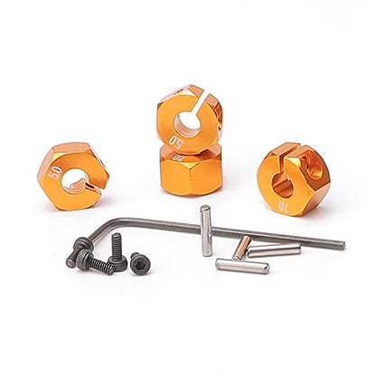 5mm & 7mm Thickness Aluminum 12mm Hex Wheel Hub Adapters with Screws Pins for 1/10 RC Cars Buggy Truck Crawler HSP Traxxas Redcat Arrma Tamiya etc, Gold