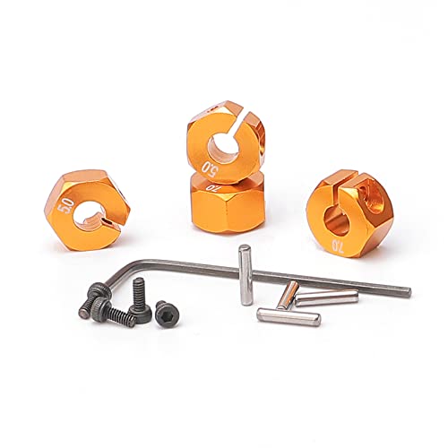5mm & 7mm Thickness Aluminum 12mm Hex Wheel Hub Adapters with Screws Pins for 1/10 RC Cars Buggy Truck Crawler HSP Traxxas Redcat Arrma Tamiya etc, Gold