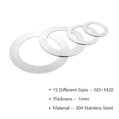 320pcs Flat Washer Assortment Kit, 304 Stainless Steel Thin Gasket 0.5/0.8/1mm Thickness, 15 Different Assorted Sizes M3~M20 Shim Washers for Bolt Screws(1mm Thickness Kit) - size: 1mm Thickness Kit