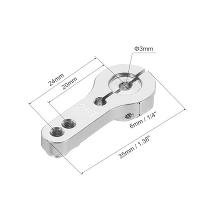 MECCANIXITY 5 Pcs Aluminum Servo Horn 25T Steering Arm 35mm Length Silver Suitable for DIY RC Car/Boat/Airplanes Boat Model Accessories with 2 Pcs Screws - color: Silver
