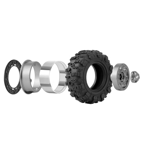1.3" Beadlock Wheels & M/T Tires for TRX4M SCX24 Ascent-18 | RC Aluminum Beadlock Wheels Secure Mud Terrain Tires for 1/18 1/24 RC Micro Crawlers Upgrades - color: Dark Titanium