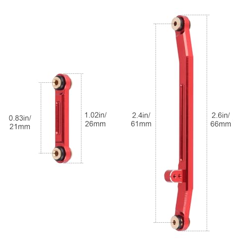 Hobbypark Aluminum Steering Rod Tie Links High-Tightening Linkage for Axial SCX24 Gladiator Bronco C10 JLU Deadbolt B17 1/24 RC Crawler (Red) - color: Red