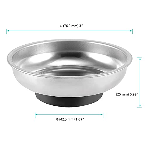 FUNSUEI 10 Packs 3 Inches Magnetic Tray, Stainless Steel Magnetic Bowl, Round Magnetic Parts Tray for Pins, Screws, Bolts, Nuts, Small Parts - color: Silver, size: 10PCS 3In