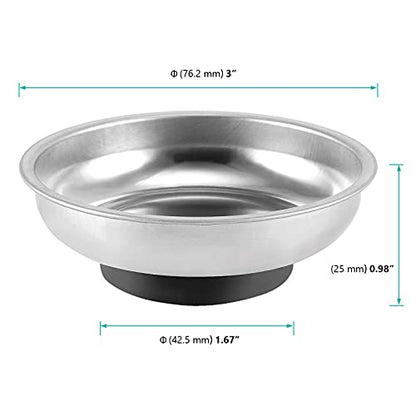 FUNSUEI 10 Packs 3 Inches Magnetic Tray, Stainless Steel Magnetic Bowl, Round Magnetic Parts Tray for Pins, Screws, Bolts, Nuts, Small Parts - color: Silver, size: 10PCS 3In