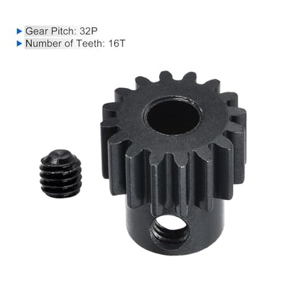 MECCANIXITY RC 32P Hardened Pinion Gear 5mm Shaft 16T Motor Gears Carbon Steel for RC Car Boat Drone - style: 16T