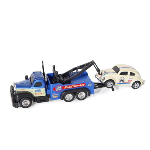 haomsj Mini Rc Tow Truck Toy with Mini Metal Car Set 2PCS,City Service Vehicle Remote Control Tow Truck Toys for Kids Boys Gifts 3-5 4-7 8-12 Years Old, 1:64 Scale Cars Trailer Toy with Light(Blue) - color: Blue