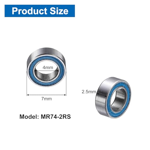 uxcell 4 Pcs MR74-2RS Deep Groove Micro Bearing, 4x7x2.5mm Double Rubber Sealed Chrome Steel Small Bearings (ABEC5, Z4 Low Noise) - size: MR74-2RS