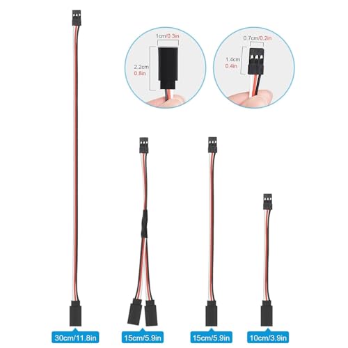 20pcs RC Servo Extension Cable, 3-pin Servo Extension Wire Cable Cord, 30cm/15cm/10cm Male to Female Servo Extension for RC Car or Airplanes(1 to 2 Y 15cm/30cm/15cm/10cm, 5pcs Each) - size: 10/15/30cm each 5pcs (Mixed)
