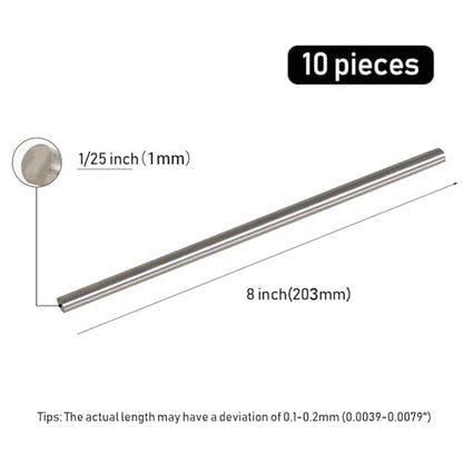 10Pcs 1mm × 8" Length 304 Stainless Steel Rods, Metal Shaft Rod for DIY Craft, Industry, Metal Working Hobbies(10pcs, 1mm × 8") - size: 0.039" Dia, style: 8" × 10pcs