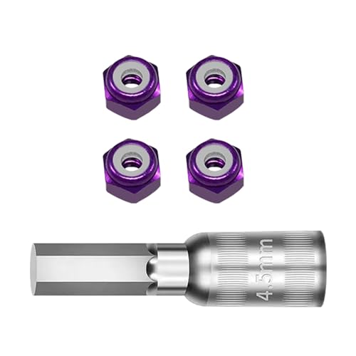 Set of 4 Aluminum Wheel Nut Including Installation Set Suitable for 1/30 Scale SCX30 Remote Control Vehicle Remote Control Car Wheel Nut - color: Purple