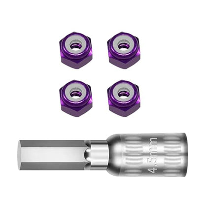 Set of 4 Aluminum Wheel Nut Including Installation Set Suitable for 1/30 Scale SCX30 Remote Control Vehicle Remote Control Car Wheel Nut - color: Purple