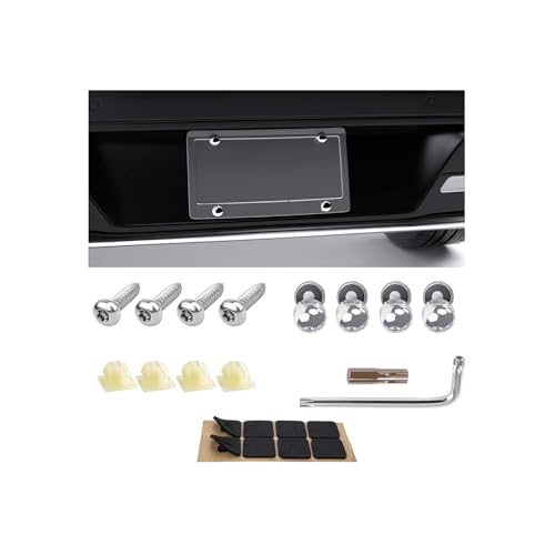 Anti Theft License Plate Screws Kits, Rustproof Stainless Steel Mounting Hardware for Car Tag Plate Frames Covers, Button Head Bolts Fasteners Kits for Auto License Plates (Silver, 4-AT)