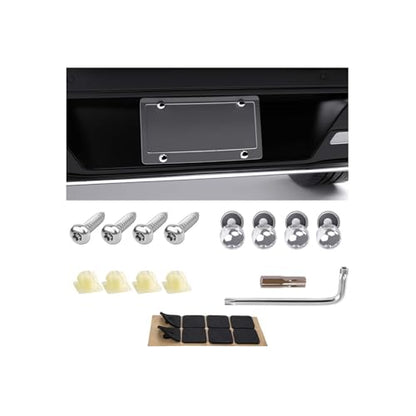 Anti Theft License Plate Screws Kits, Rustproof Stainless Steel Mounting Hardware for Car Tag Plate Frames Covers, Button Head Bolts Fasteners Kits for Auto License Plates (Silver, 4-AT)