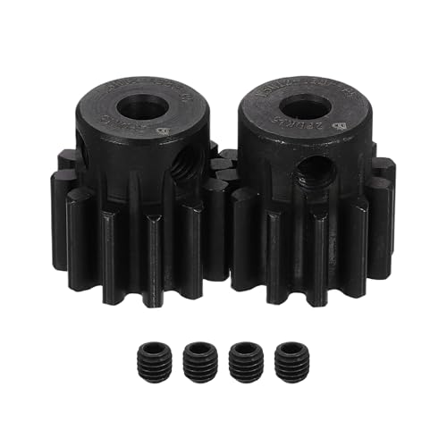 uxcell 2Pcs 1.5 Mod 12T Spur Gear 5mm Bore, 1045 Steel Pinion Gear Black Surface Treatment, 20° Pressure Angle, for Spur Rack and RC Model Car or Motor DIY(15mm) - size: 1.5 Mod 12T, 5mm x 15mm