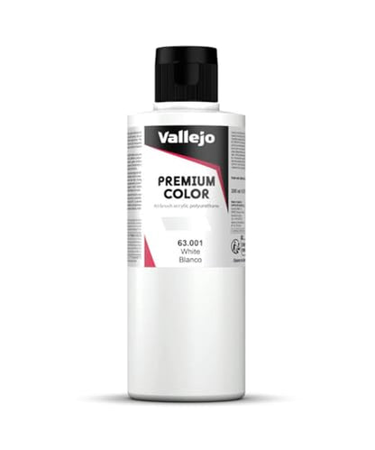 Vallejo - Premium Color White 6.76 Fl.Oz. (200 ml) Matte Finish for Airbrushing, Acrylic-Polyurethane Hybrid Resin of Great Resistance Paint, RC, Model and Hobby Use - style: White