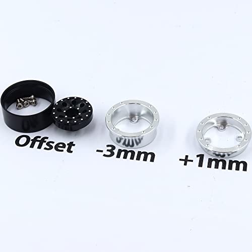 Adjustable Offset 1.0 rc Wheels Rims Silver Black & 1/24 Tires, Heavy 1.0 Beadlock Wheels and Tires for 1:24 RC Crawler Axial SCX24 Upgrade,(4-Pack, Assembled) - color: Silver & Black