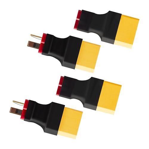 XT90 to T Plug Adapter, 4PCS Industrial-Grade Connector (2 XT90 Male to T Female & 2 XT90 Female to T Male) for High Current 6S+ LiPo Battery, FPV Drone, RC Car, ESC (150A) -40°F to 257°F