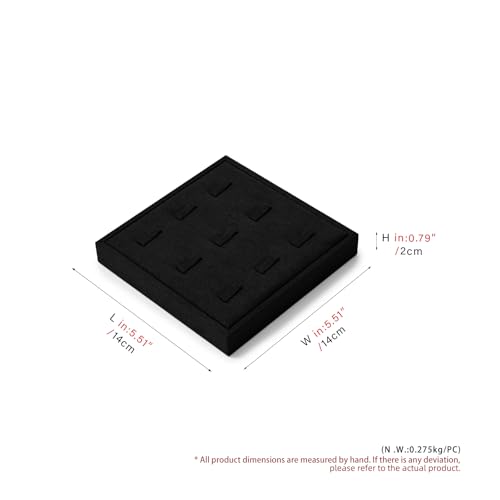 Oirlv Black Microfiber Jewelry Ring Display Tray | Black Microfiber, 5.51"X5.51"X0.79" with 9 Ring Slots, Grips Rings Tightly, Soft Surface Prevents Scratches - style: P13705