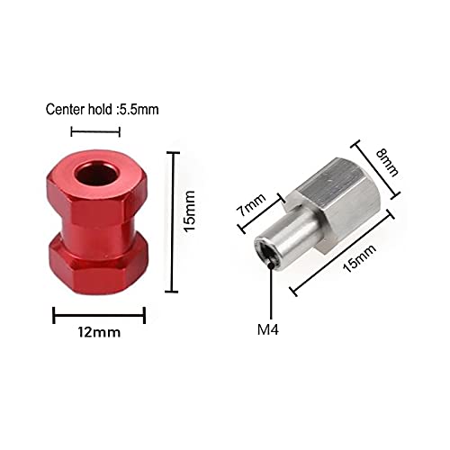 4Pcs RC Wheel Spacer 12mm Hex Adapter for 1/10 RC Crawler(Red,15mm) | 15mm Extension hub Adapter, RC Hex Drive Wheel Adapter Combiner Coupler,Alloy Metal - size: 15mm