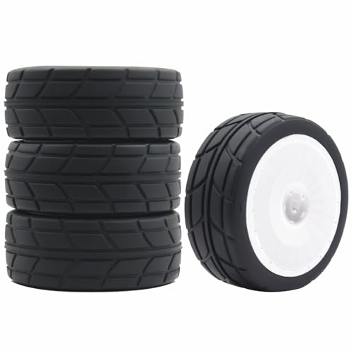 66mm 4PCS 1/10 RC On-Road tires and Hard Plastic wheels set Hex 12mm For WRC Drift Car Conversion 1/10 RC On-Road Car Traxxas Tamiya FW06 TT02 HPI HSP 94122 Kyosho%T065 (white) - color: white