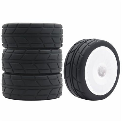 66mm 4PCS 1/10 RC On-Road tires and Hard Plastic wheels set Hex 12mm For WRC Drift Car Conversion 1/10 RC On-Road Car Traxxas Tamiya FW06 TT02 HPI HSP 94122 Kyosho%T065 (white) - color: white
