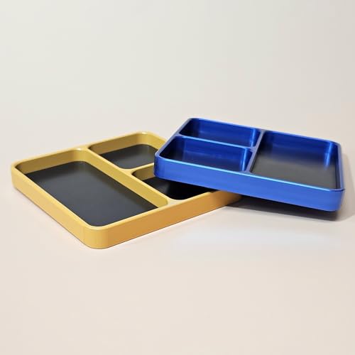 Aluminum Alloy Magnetic Tool Tray with 4 Compartments for Screws Bolts and Small Parts CNC Technology Metal Organizer Compatible with RC Cars Trucks Boats and Airplanes 10 x 10 cm (Blue)