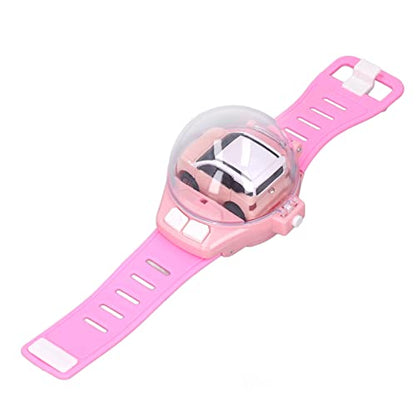 SIXRUN Mini Remote Control Car Watch Toy for Kids, 2.4GHz RC Racing Car with LED Lights, USB Rechargeable, 30m Range, Adjustable Silicone Strap, Birthday Gift for Boys Girls Ages 3+ - color: Pink