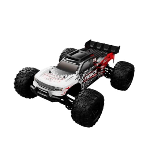 1/16 Scale 4WD Brushless RC Off-Road Truck, 2.4GHz Full Proportional Remote Control Car, 30KM/H High-Speed All Terrain Monster Truck with LED Lights RTR Hobby Grade Vehicle - color: Red & White