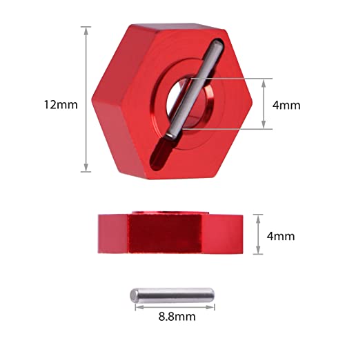 AIMROCK Aluminum 12mm Hex Wheel Hubs Driver Adapter Upgrade Parts 7154 for 1/16 Slash 4WD Summit E-Revo VXL (Red)