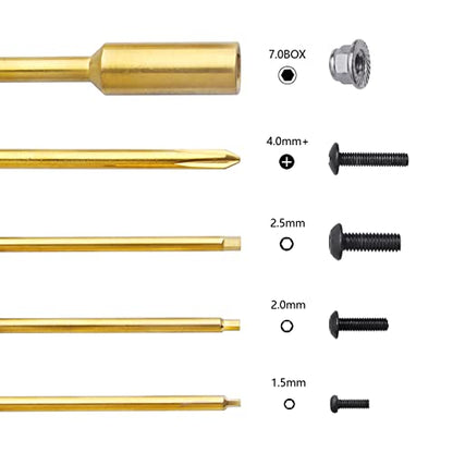 5-in-1 Titanium RC Screw Driver Set-1/4" Driver Drill Bits 1.5mm 2.0mm 2.5mm Hex Allen Wrench Keys & 7.0mm Nut Driver & 4.0mm Phillips RC Tool Set for Traxxas Arrma Axial Losi