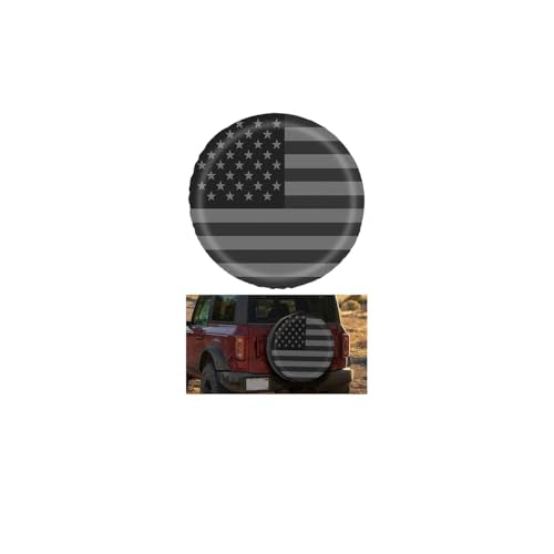 Car Spare Tire Cover, 14Inch Dustproof Waterproof American USA Flag Vehicle Spare Wheel Protectors, All Around Soft Auto Tough Tire Storage Protection, Universal for SUV RV Truck (Black/Gray) - size: 14Inch Black Gray Flag