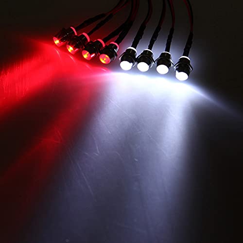 RC Car 8 LED Light Kit, Headlight Taillight for 1/10 1/8 RC Models Scx10 D90 TRX4 RC Car Truck Lighting (Red & White) - color: 8 LED Red White